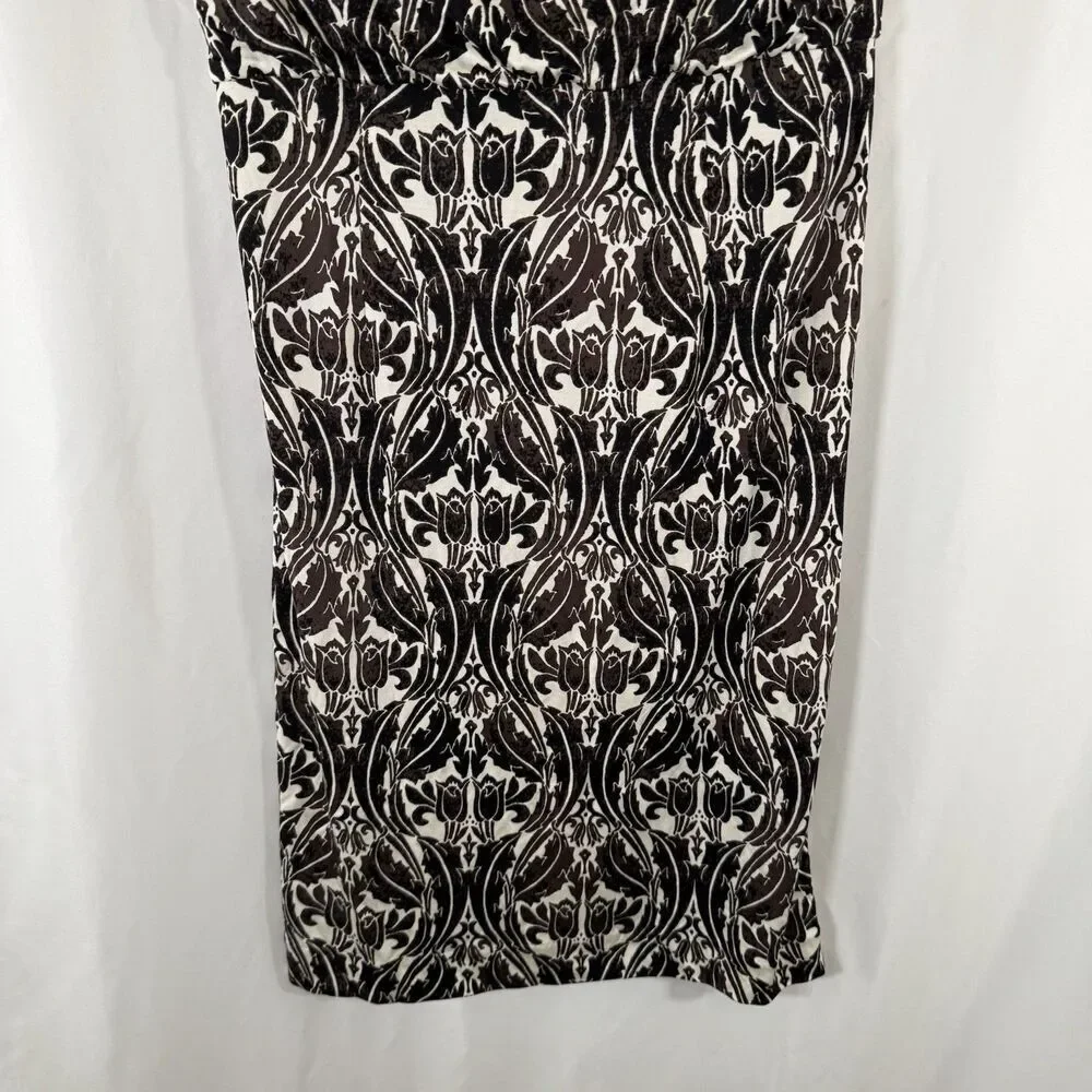 Tory Burch Silk Midi Dress Women's Small White Black Floral Pull On Sleeveless
